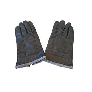 Dark brown leather winter gloves with polyester lining, size large